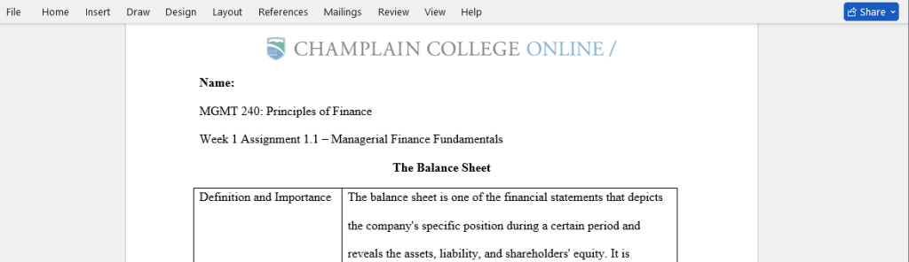 balance sheet