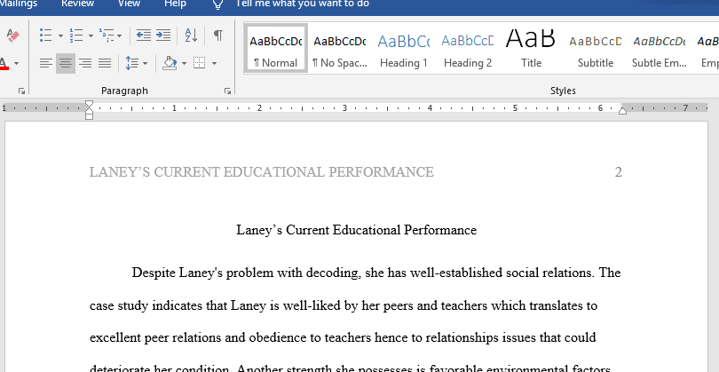 Laney’s current educational performance