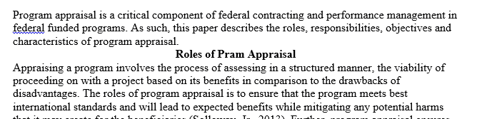 Characteristics of program appraisal