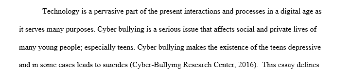 Descriptive Essay on Cyber Bullying
