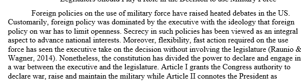 Legislators Should Play a Role in the Decision to Use Military Force
