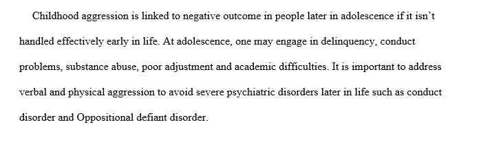 Child or adolescent engages in violent or aggressive behavio
