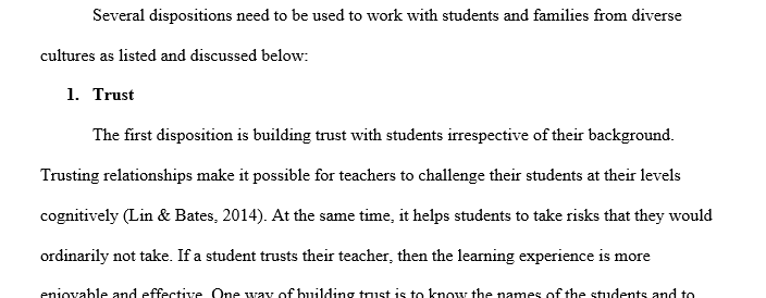 Dispositions for Culturally Responsive Teaching