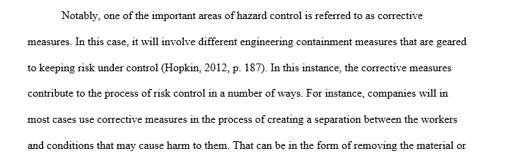 Hopkin presents a diagram of types of controls for hazard risks