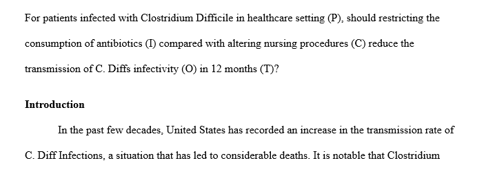 Identify a clinical question related to your area of clinical practice