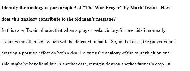 Identify the analogy in paragraph 9 of The War Prayer