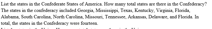 List the states in the Confederate States of America