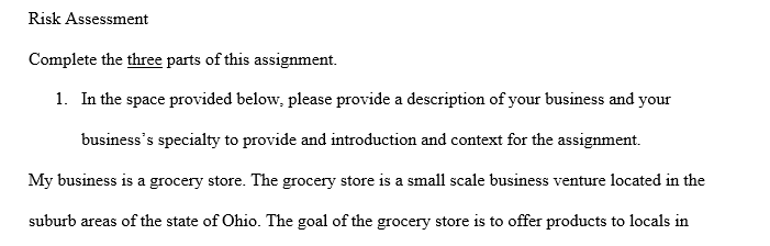 Initiate a risk assessment of a business