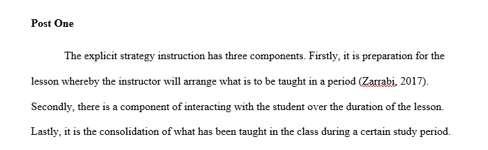 The key components of explicit strategy instruction