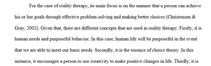 What are the concepts related to reality therapy