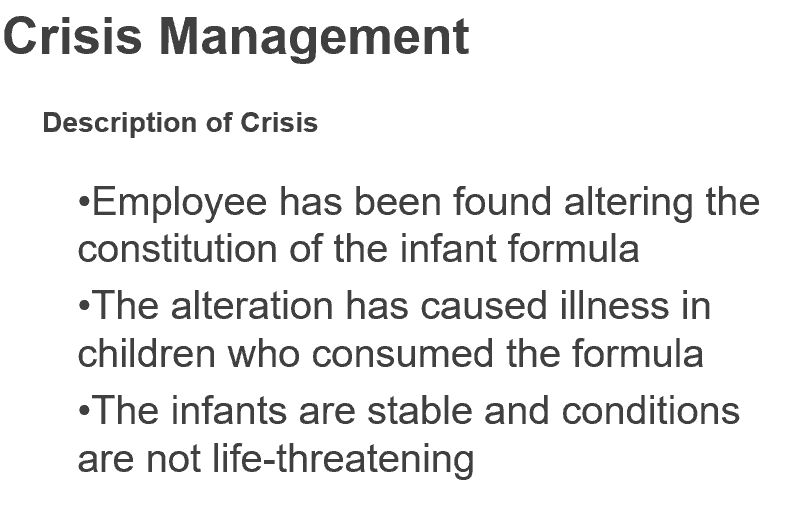 Develop a Crisis Management Plan to address this incident