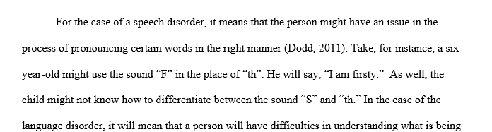 Difference between a language disorder and a speech disorder