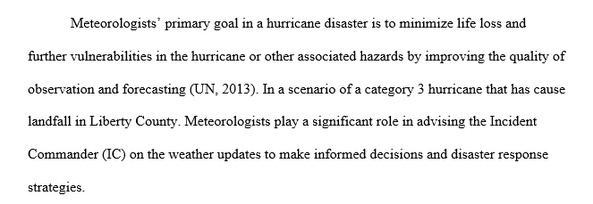 Discuss the role of a technical specialist (Meteorologist) who might be needed