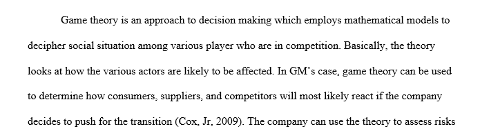 GM use game theory to identify and assess the major risks