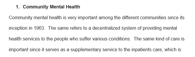 Give some examples of the concepts of community mental health