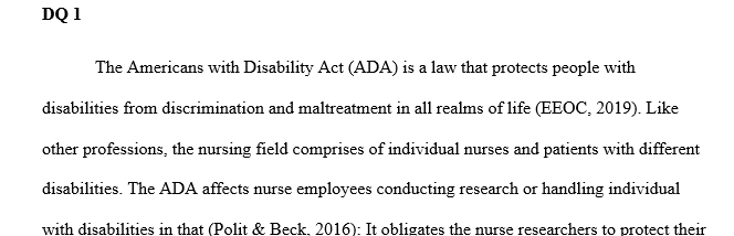 How does the ADA affect nurse's as employees