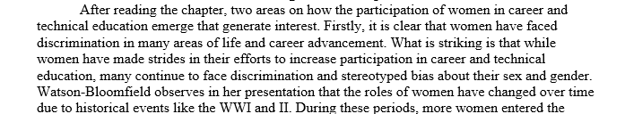 Reflective Commentary on Participation of Women in Career