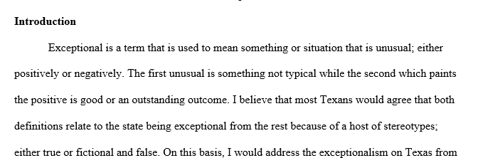 Writing Assignment: Texas Exceptionalism