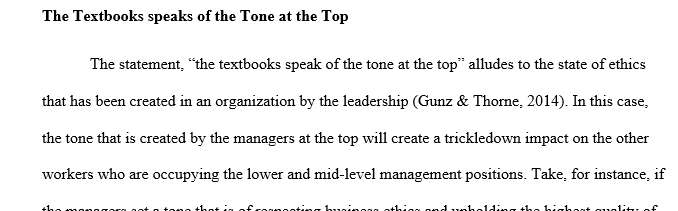 What is meant when the textbook speaks of the tone at the top