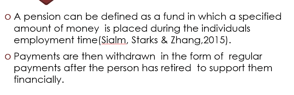 Create a 3-slide presentation discussing Pension and Post Retirement