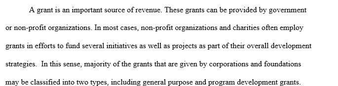 Describe common grant types and identify possible sources