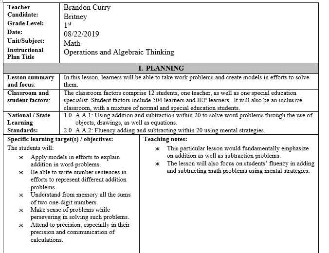 Design a new operation and algebraic thinking lesson plan that encourages critical thinking