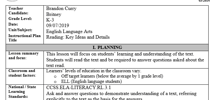 Determine a K‐2 grade level for your group of fictional students