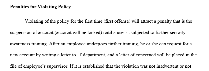 Develop the Violations of Policy section of your ISP