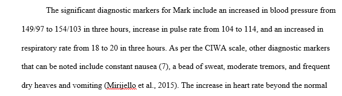 Diagnostic markers (“red flags”) that indicate acute alcohol withdrawal syndrome for Mark