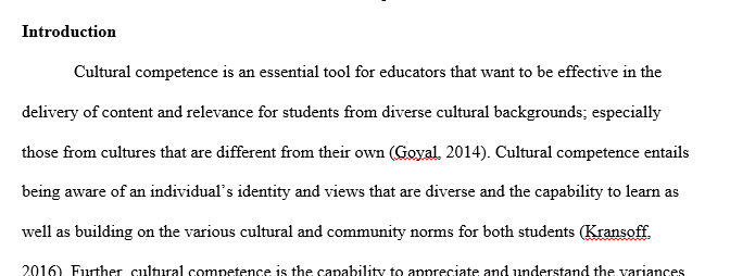 Discuss the learning experiences and cultural competencies