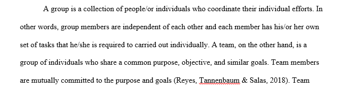 Distinguish between a group and a team