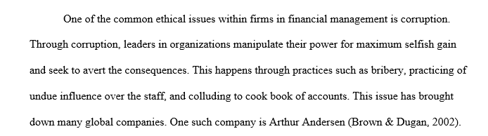 Examine ethical behavior within firms in relation to financial management