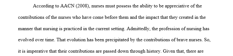 Incorporate appropriate historical perspectives into current professional nursing practice