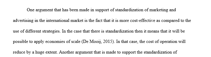Major arguments for standardization marketing and advertising in international markets