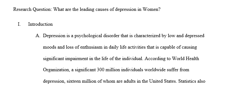 Outline for the argumentative essay on depression and women  