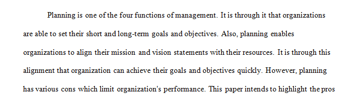 The pros and cons of the planning function