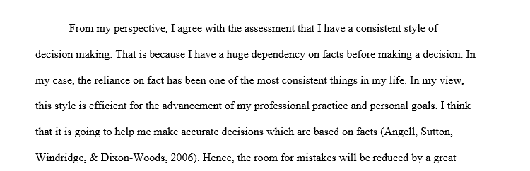 The results of the self-assessment on decision-making styles