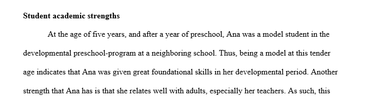 Write two measurable academic goals and two measurable behavioral goals for Ana