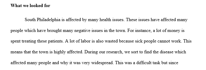 Address the growing health issue in South Philadelphia