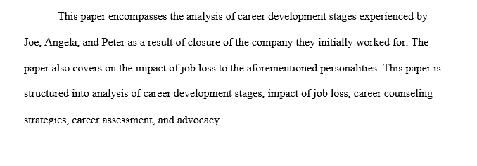 Analyze the three developmental career stages of Joe