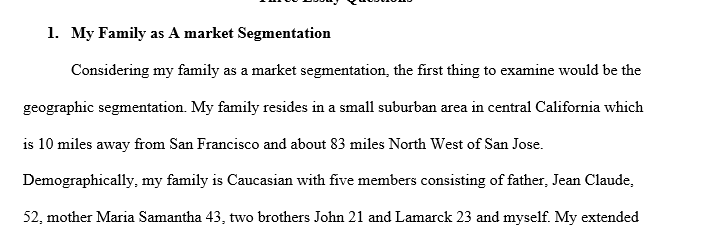 Create a description of your family as a market segment