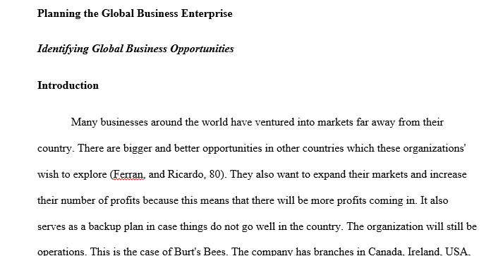Determine potential international markets for existing or proposed goods and services