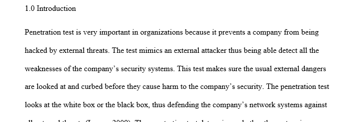 Develop a Test Plan for the penetration test