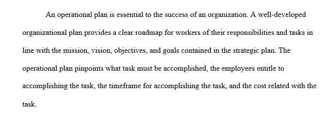 Develop an operational plan for an organization of your choice