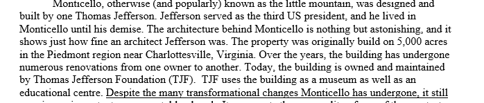 English essay on Thomas Jefferson's Monticello