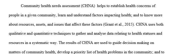 Explain three to four overarching goals for your community health needs assessment