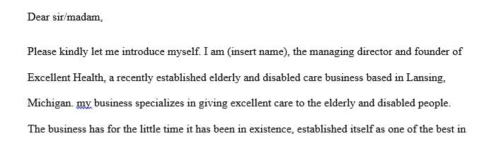Letter of intent for applying for this business