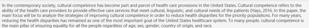 Provide an overview of the selected topic of cultural competency in nursing