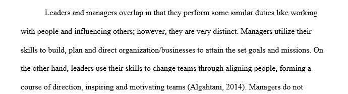 Research and discuss the differences between leaders and managers.
