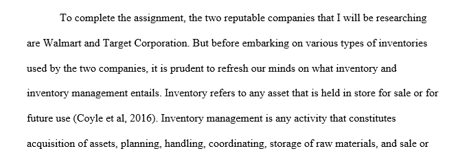 Research two (2) manufacturing or two (2) service companies that manage inventory